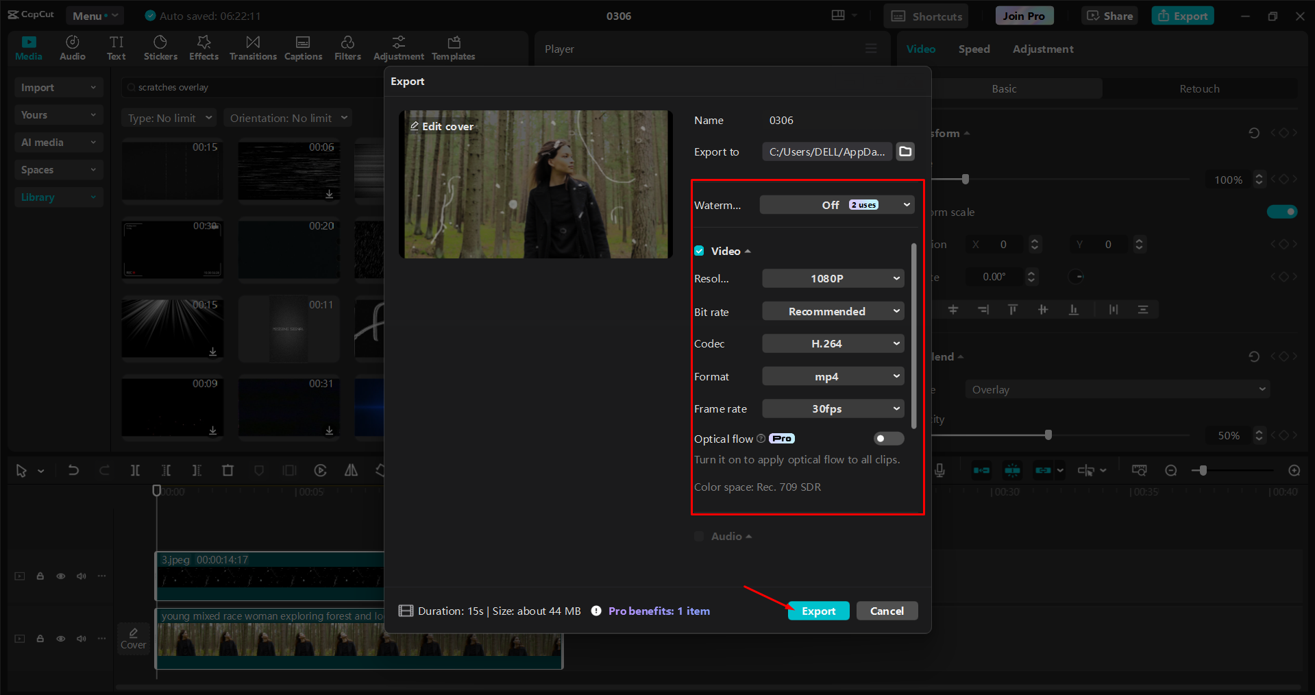 Esportazione di un video dall' CapCut editor video desktop