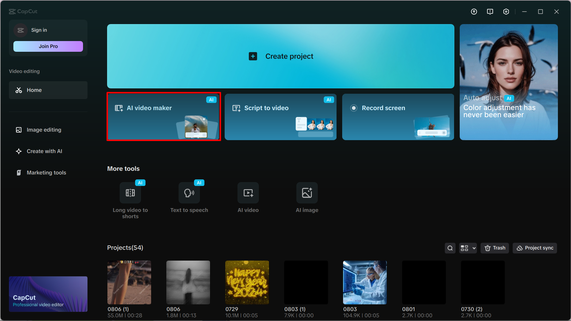 Accessing AI video makers on the CapCut Web