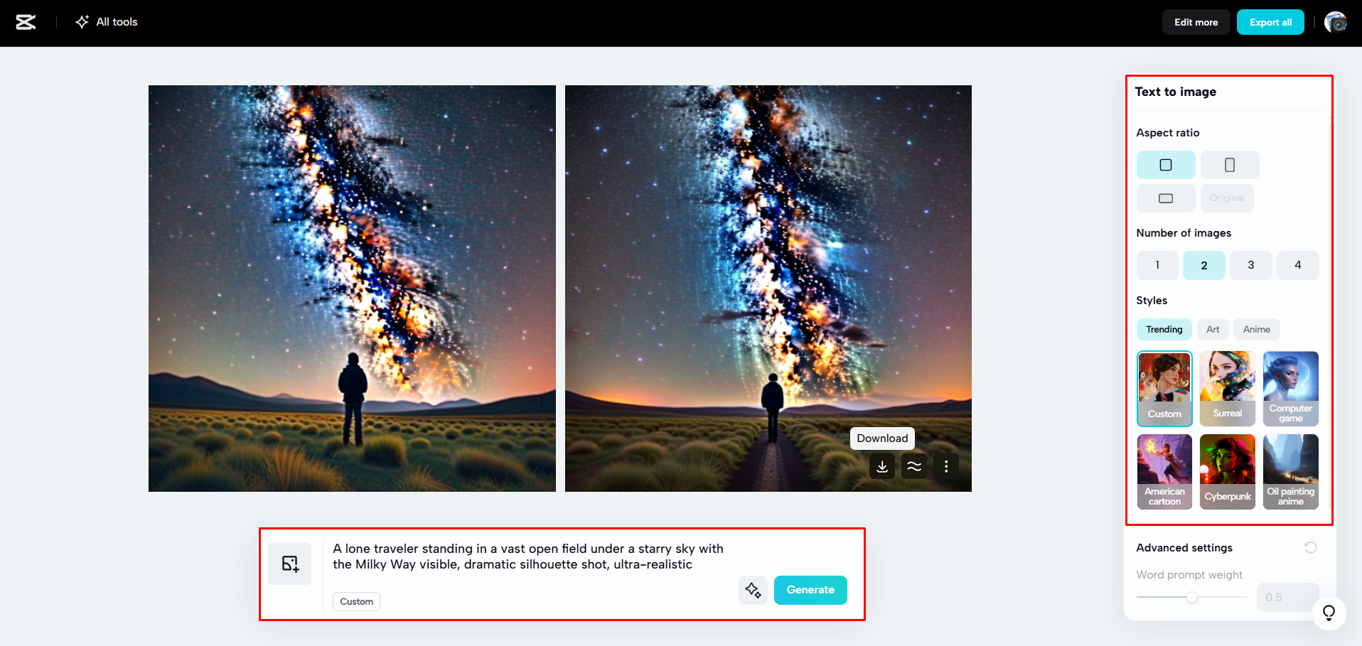 Menjana imej dengan AI di CapCut Web