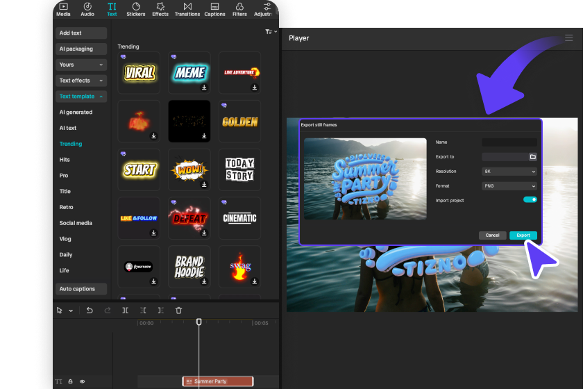 Export cloud text in video or image format