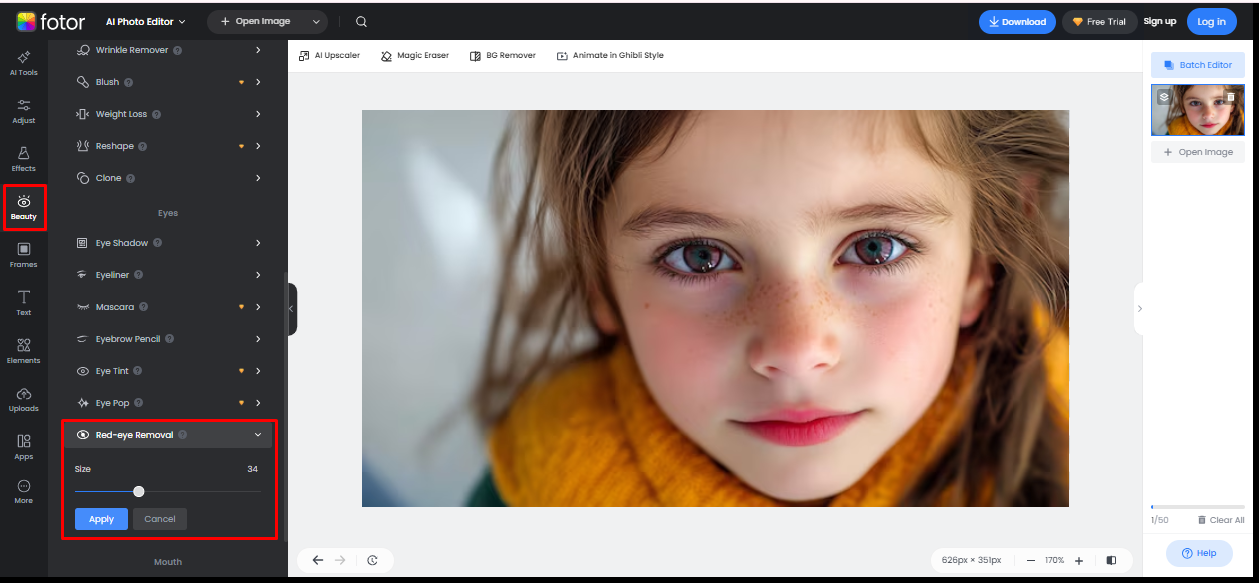 Eliminar los ojos rojos de la foto en línea