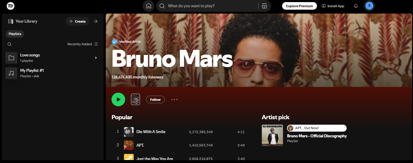Bruno Mars - jeden z 200 najlepszych artystów Spotify