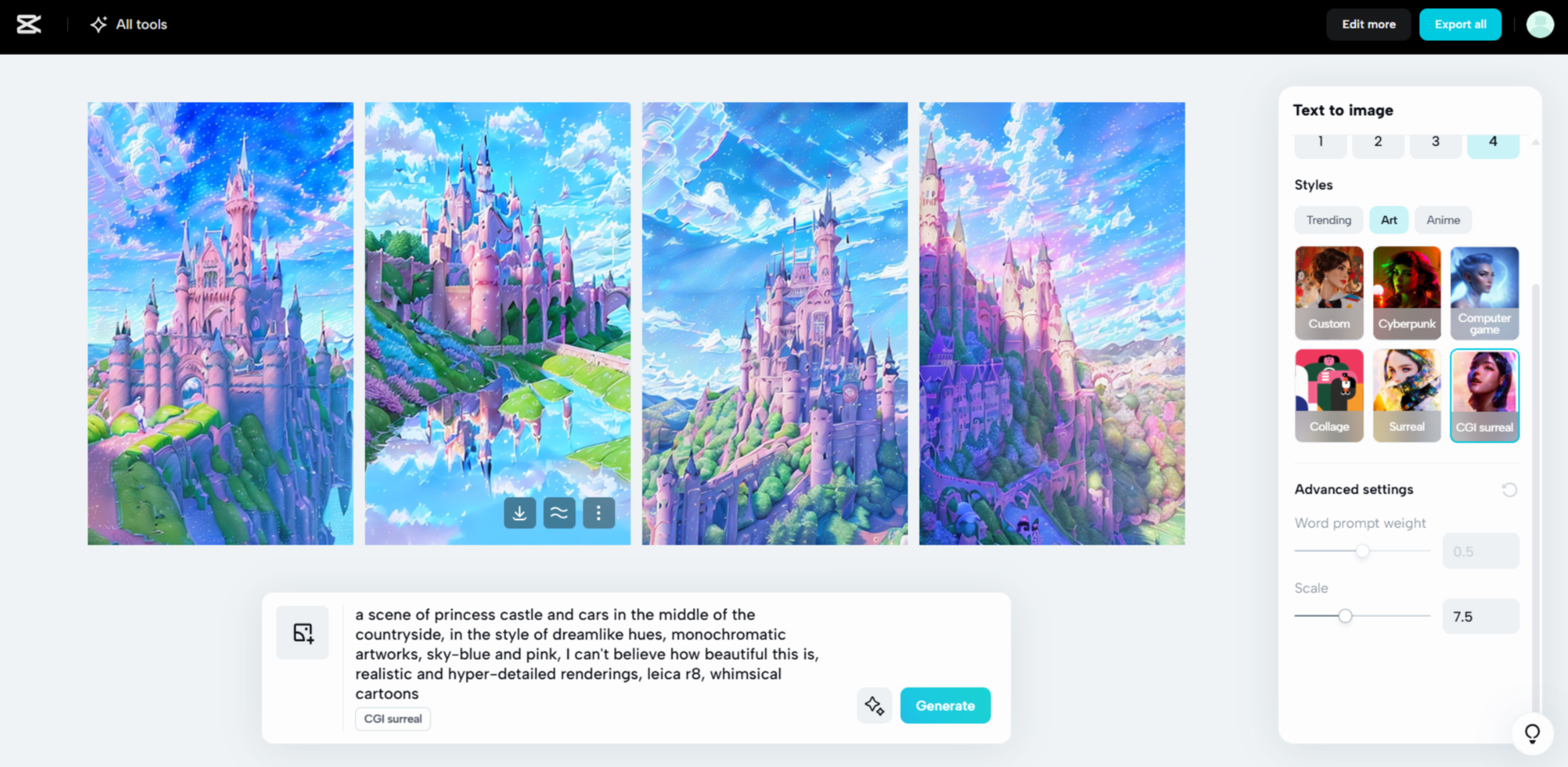 Интерфейс CapAut Web - одна из лучших альтернатив Deep Dream Generator