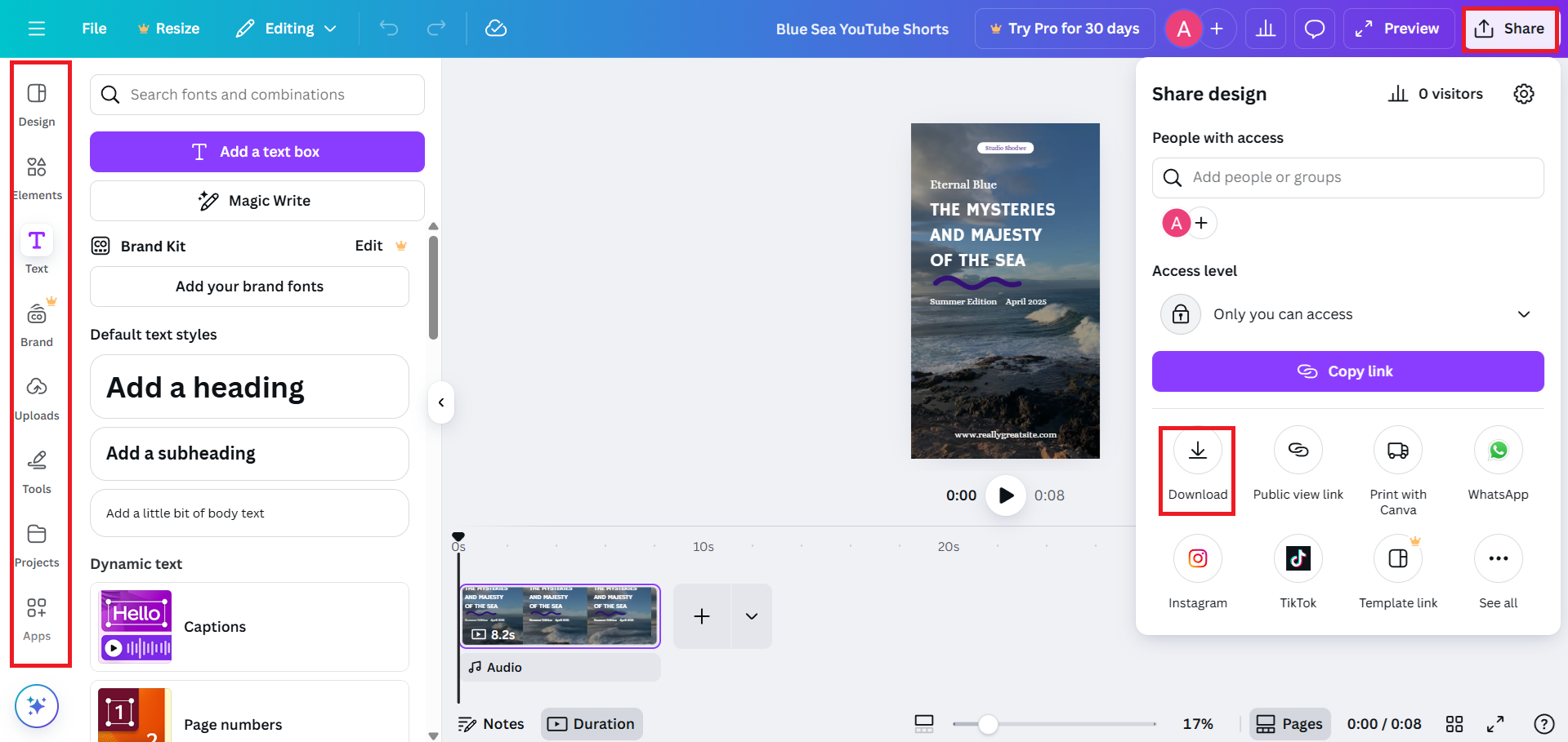 Edit and download your YouTube Short video