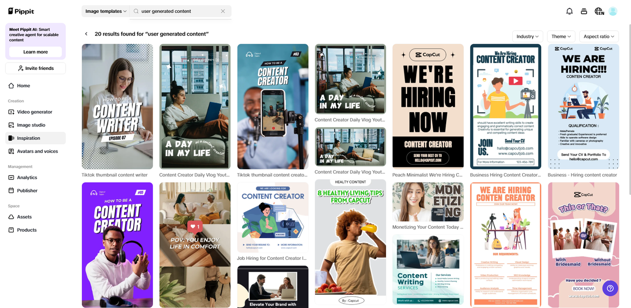 Access Inspiration to explore templates