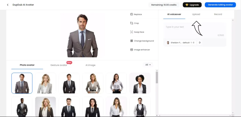 Schnittstelle von Dupdub AI - ein effizientes Tool, um Fotos kostenlos online sprechen zu lassen