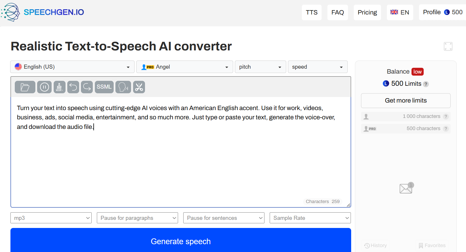 SpeechGen.io Convertitore da testo a voce