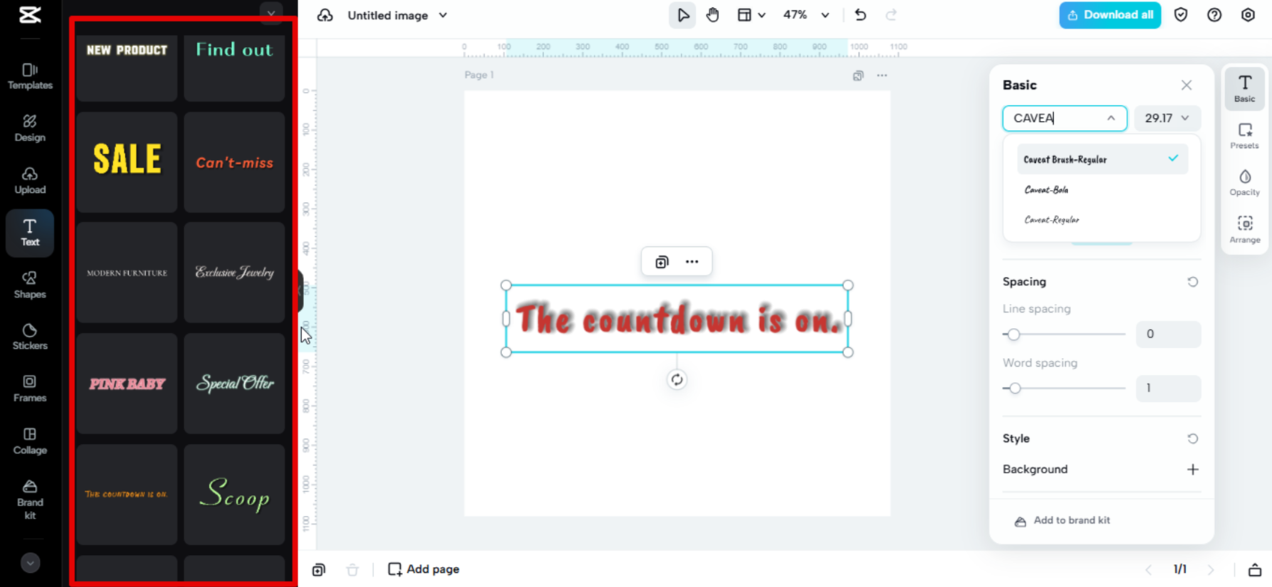 Lettertypesjablonen in CapCut Web
