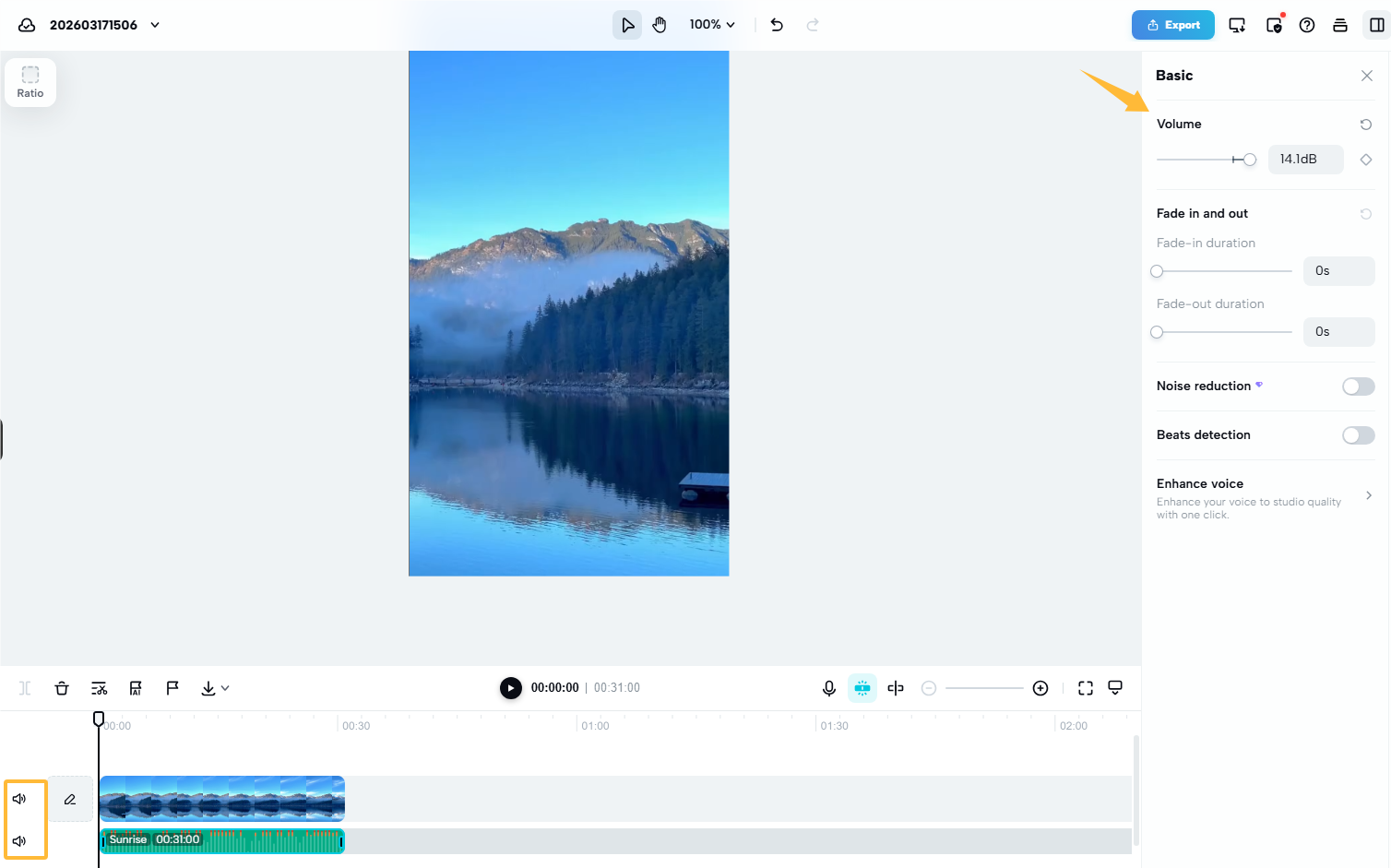 Justera ljud i CapCut online
