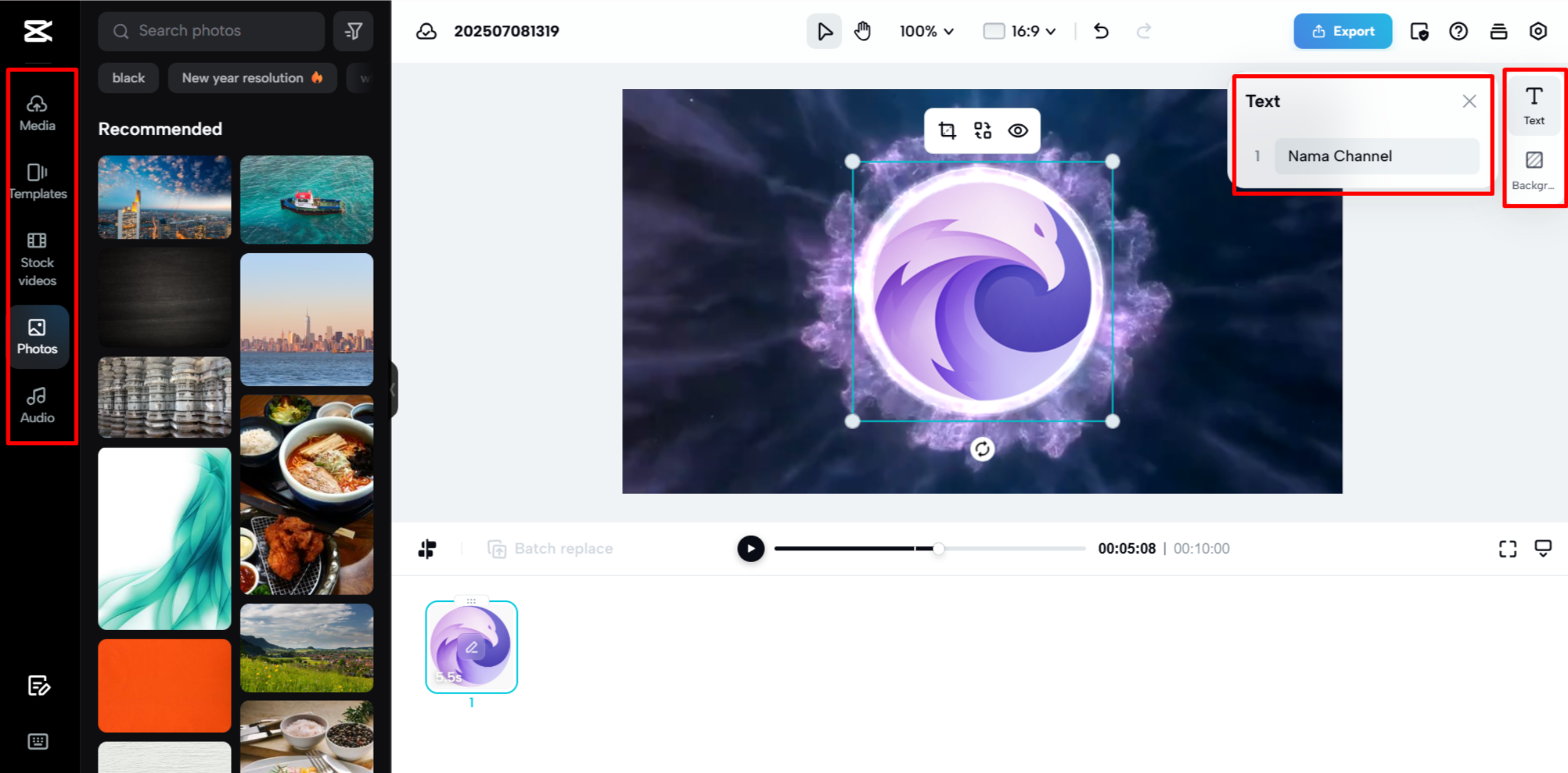 Personalizando la plantilla de animación de logo en CapCut Web