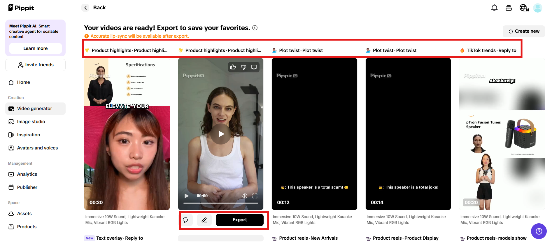 Preview generated videos and click Quick edit