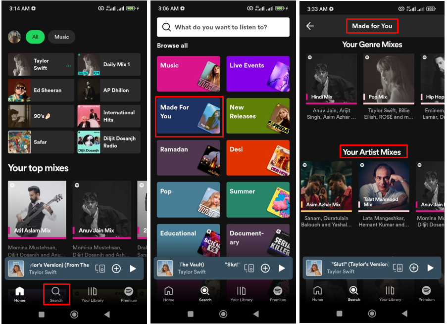 Immagine che mostra come vedere i migliori artisti di Spotify utilizzando playlist personalizzate