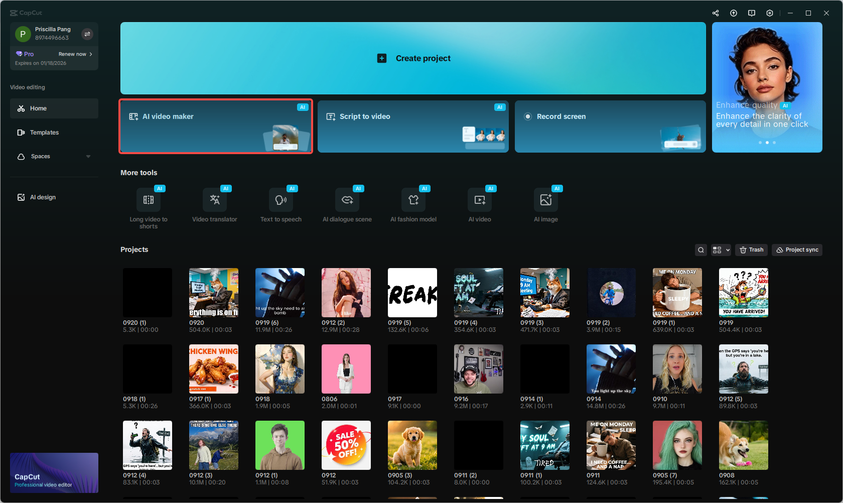 Accessing the AI video maker in CapCut