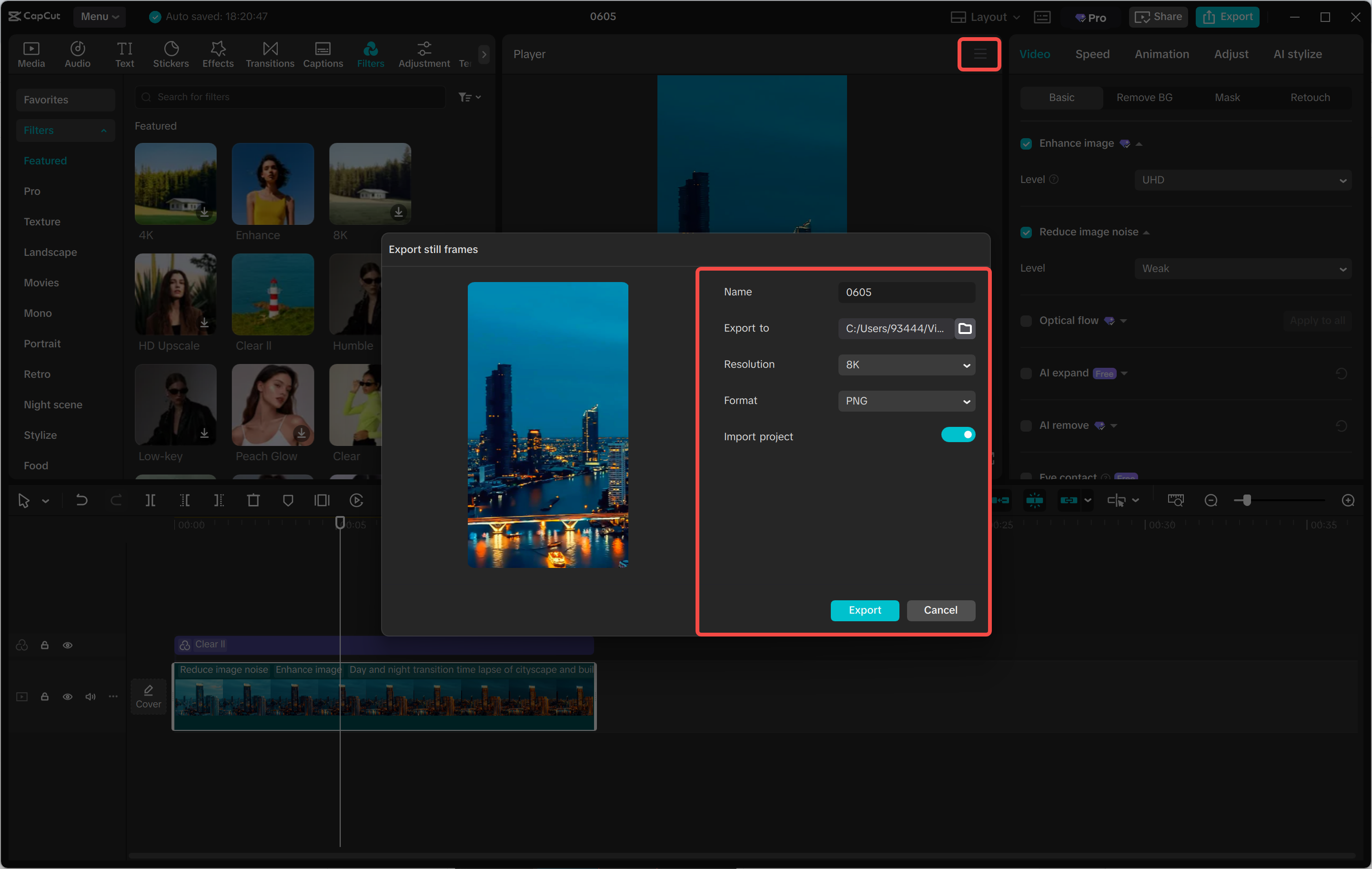 Mengekspor gambar dari editor video desktop CapCut