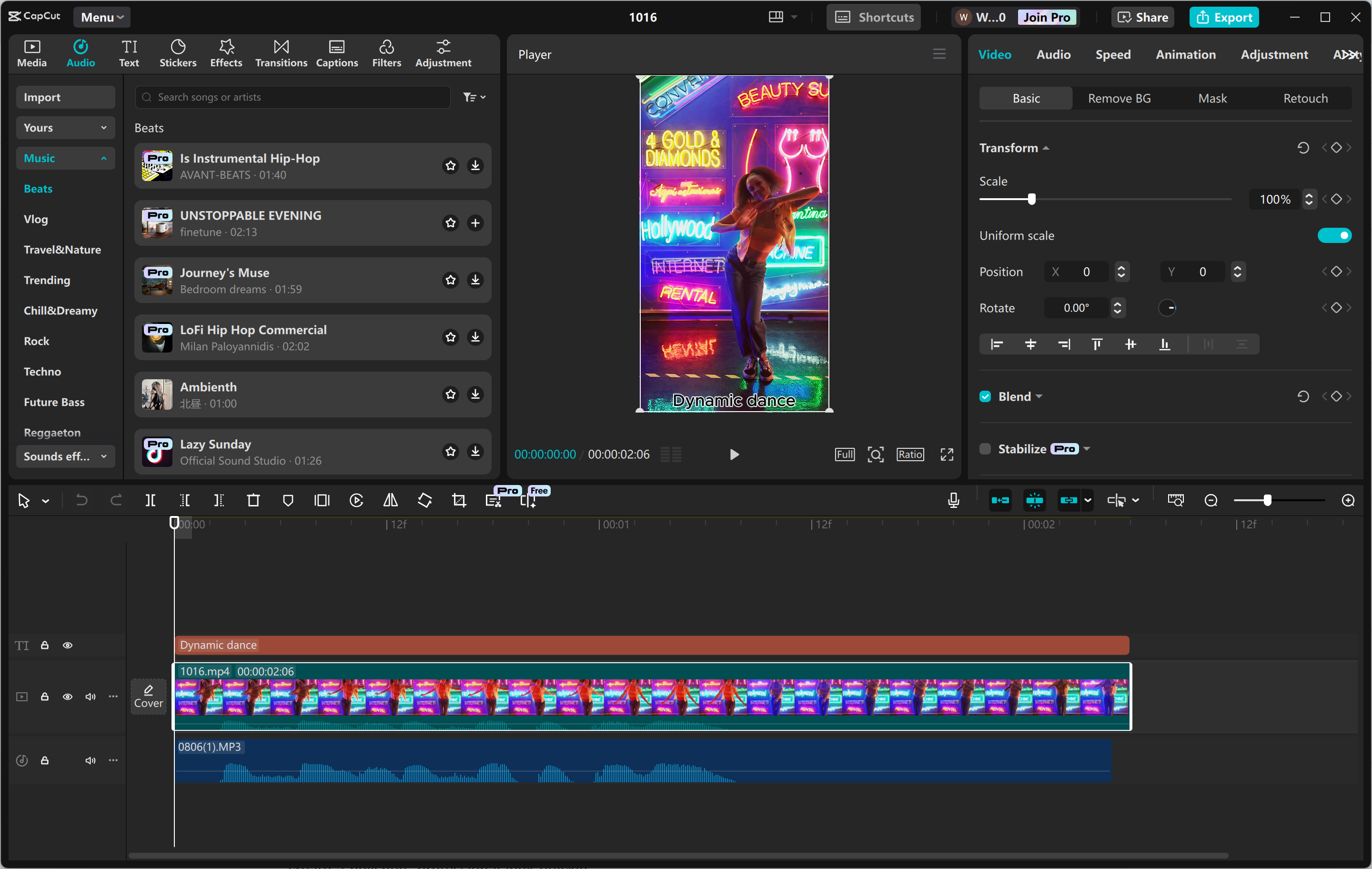 Rozhraní CapCut desktop video editor editace youtube šortky pro vydělávání