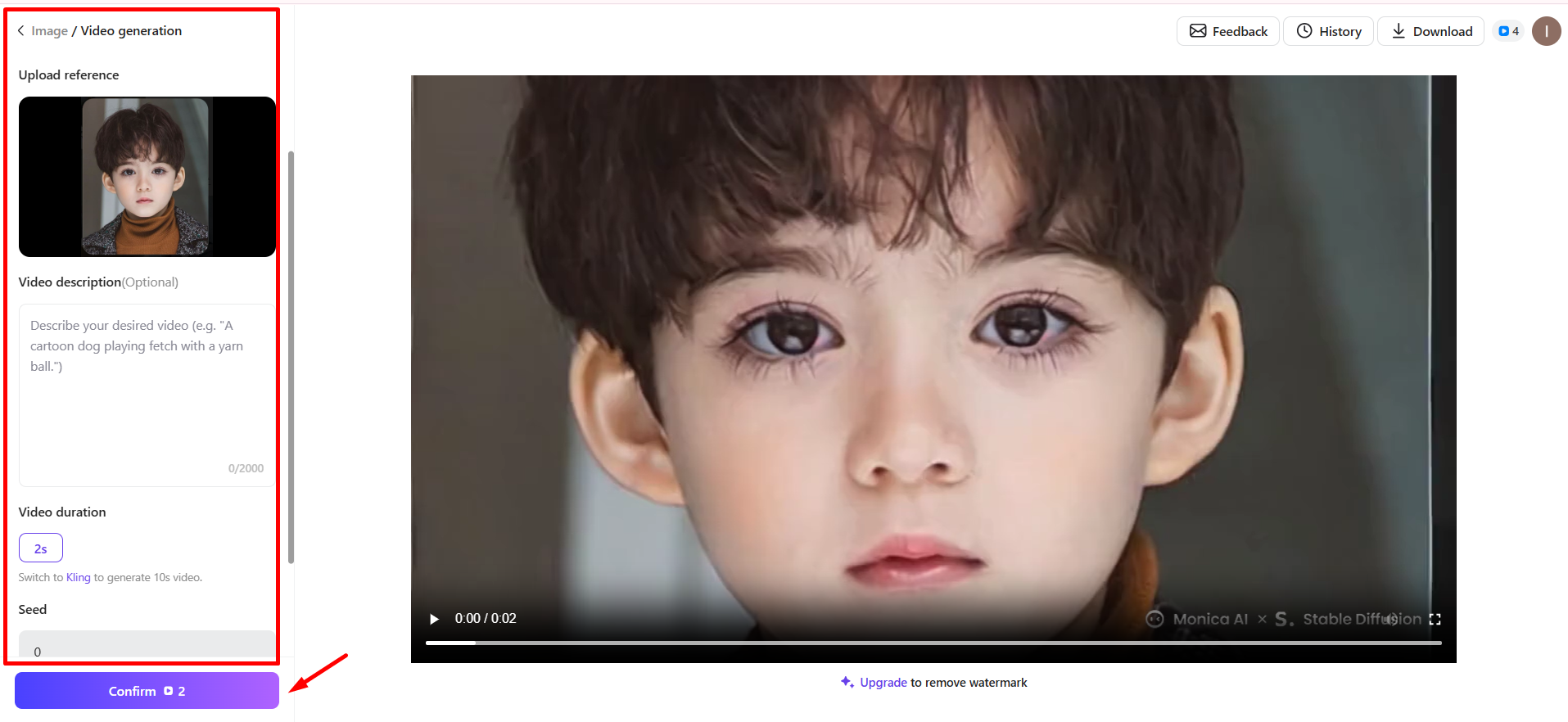 Image showing how to animate a picture for free using Monica