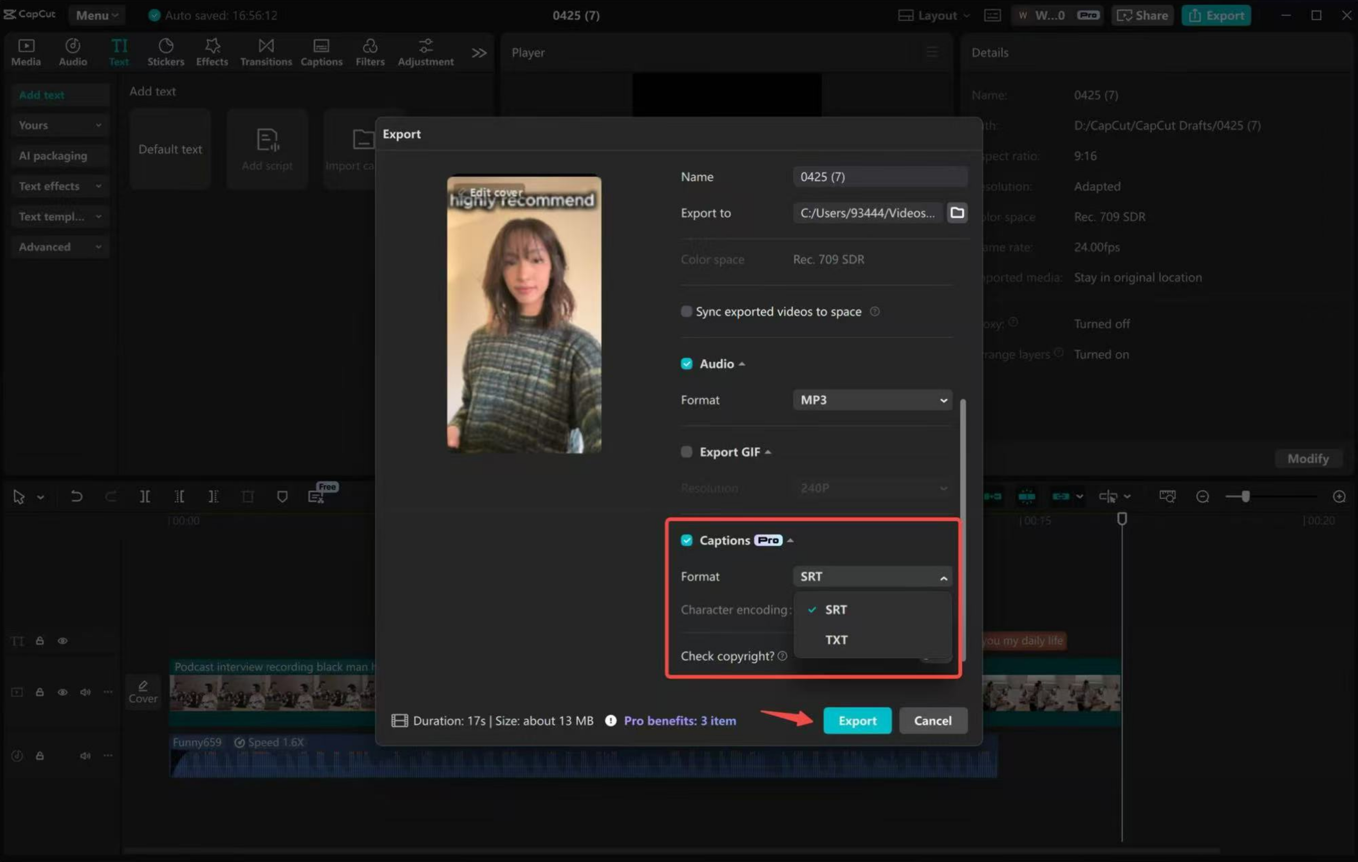 Exportando a mídia do editor de vídeo para desktop CapCut