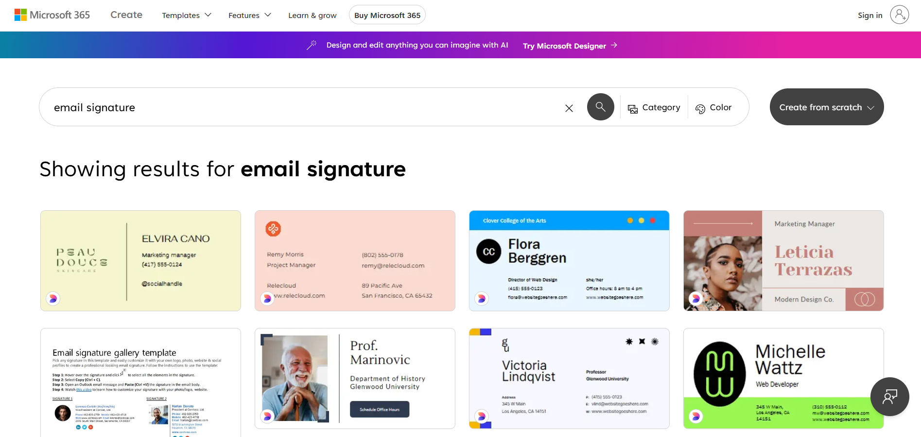 Besuchen Sie die Signaturvorlagenseite von Microsoft Create