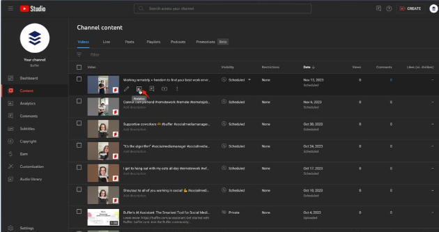 Viewing the YouTube Short analytics for a specific video