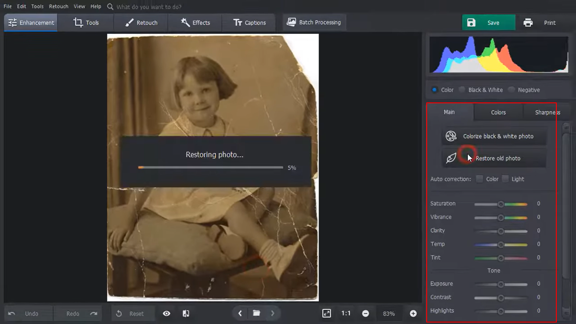 Zeigt, wie man alte Bilder mit PhotoGlory wiederherstellt