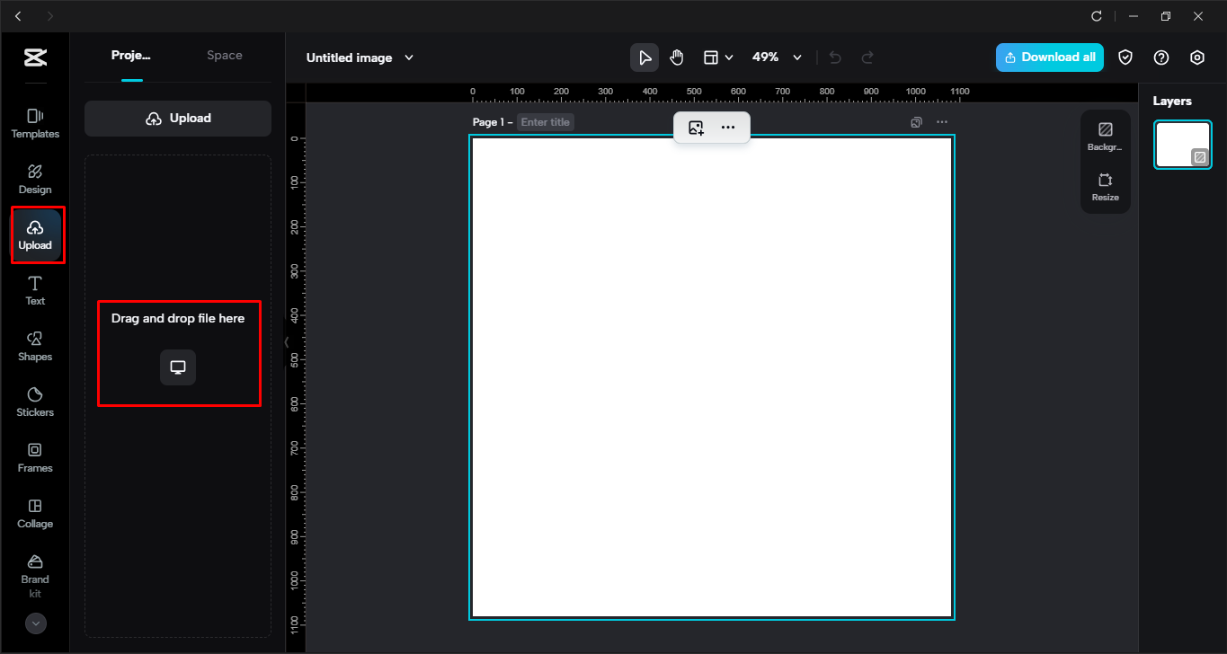 Uploading an image in the CapCut desktop video editor