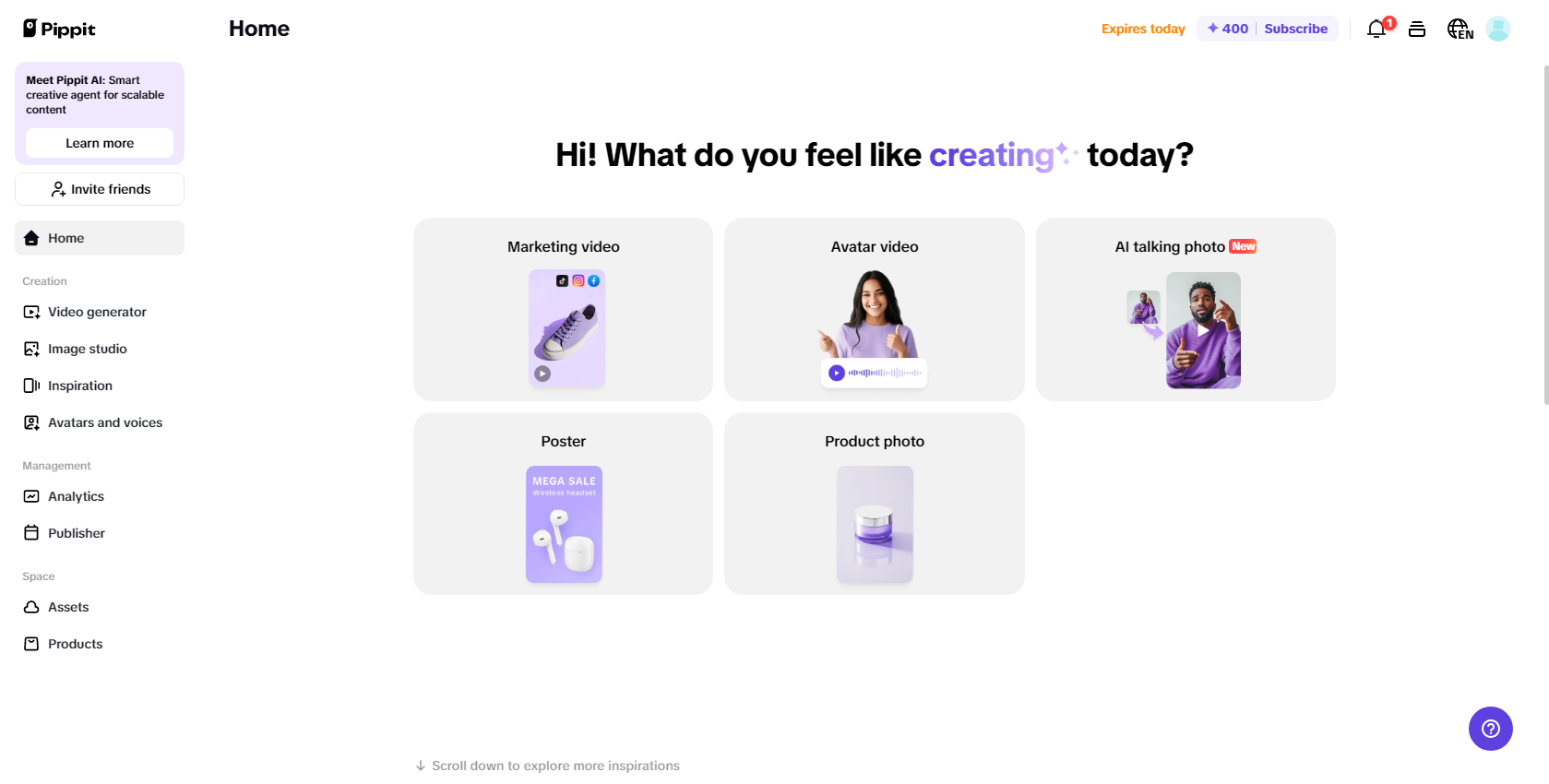 Pippit's interface