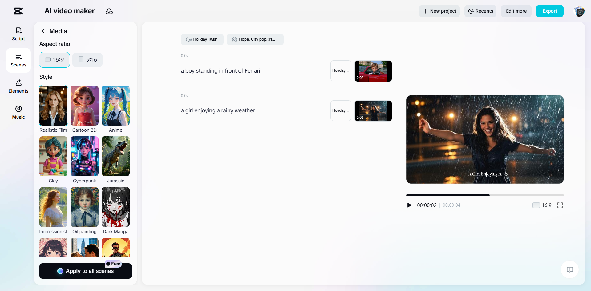 Interface do editor de vídeo para desktop CapCut - uma maneira fácil de gerar vídeos com IA
