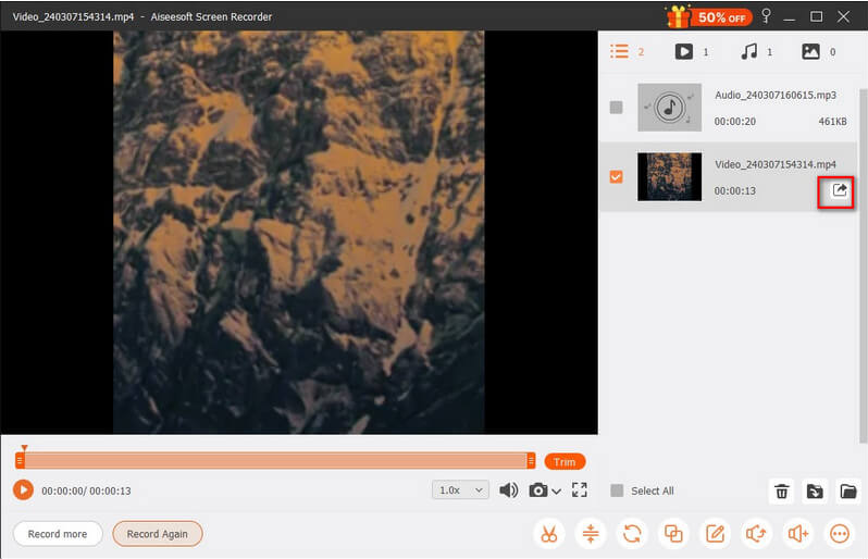 Managing the recordings in the Aiseesoft Full Screen Recorder