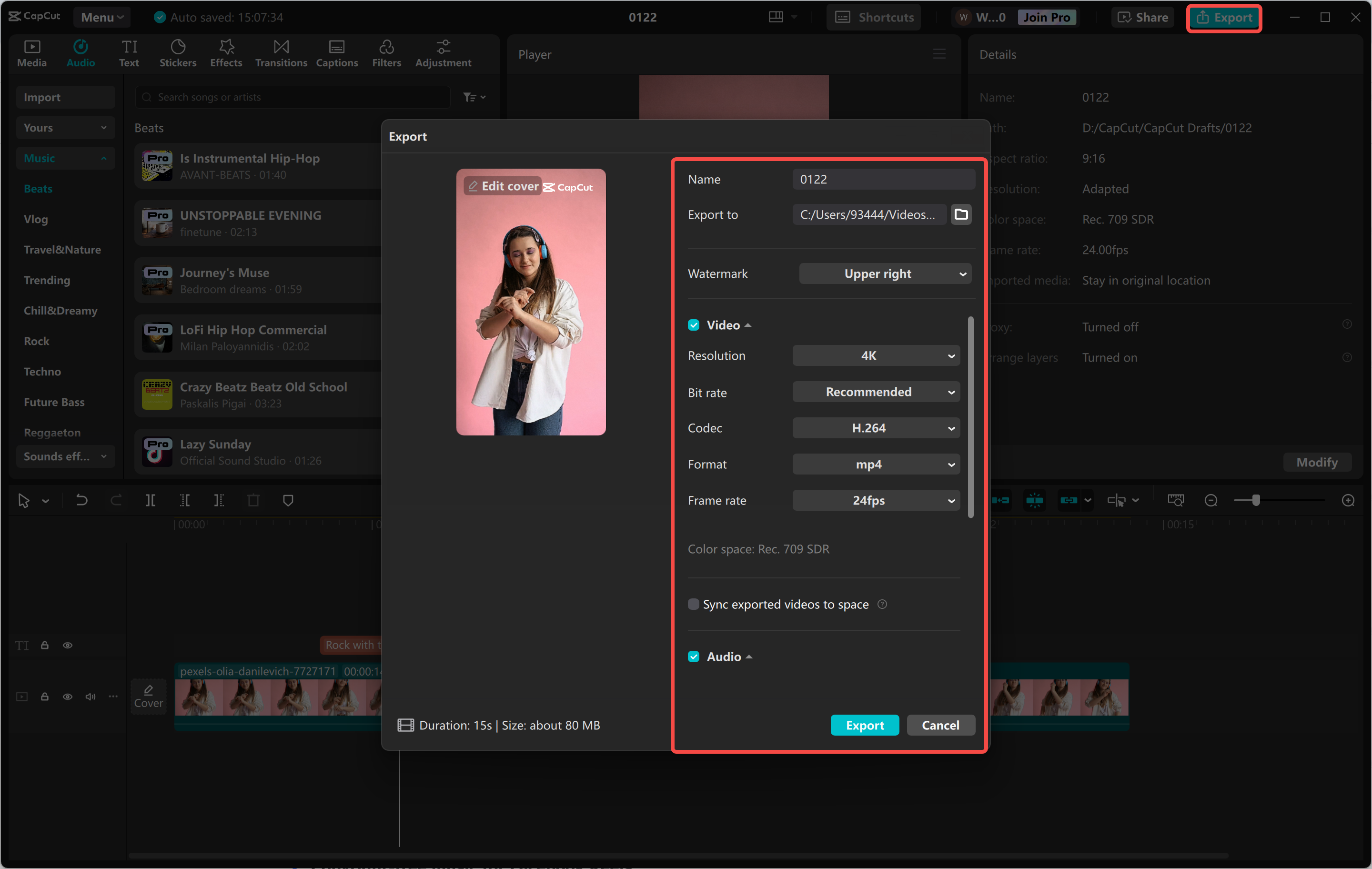 Mengekspor atau berbagi video dari CapCut editor video desktop