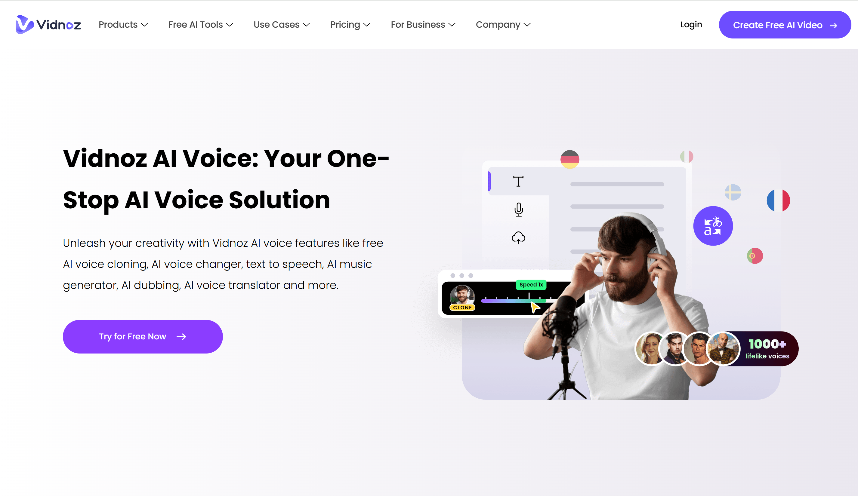 Interface of Vidnoz AI - another free online AI voice changer