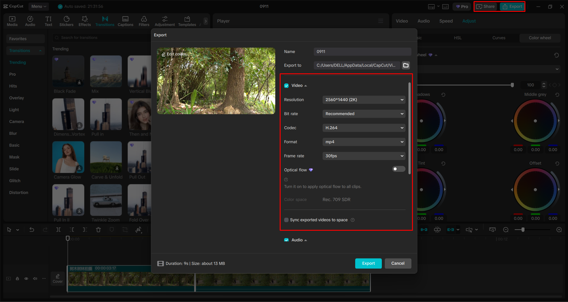 Exporting a video from the CapCut desktop video editor