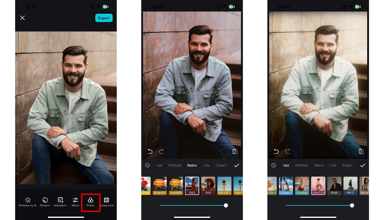 Aplicación de filtros de fotos de Instagram - Aplica mejoras con IA