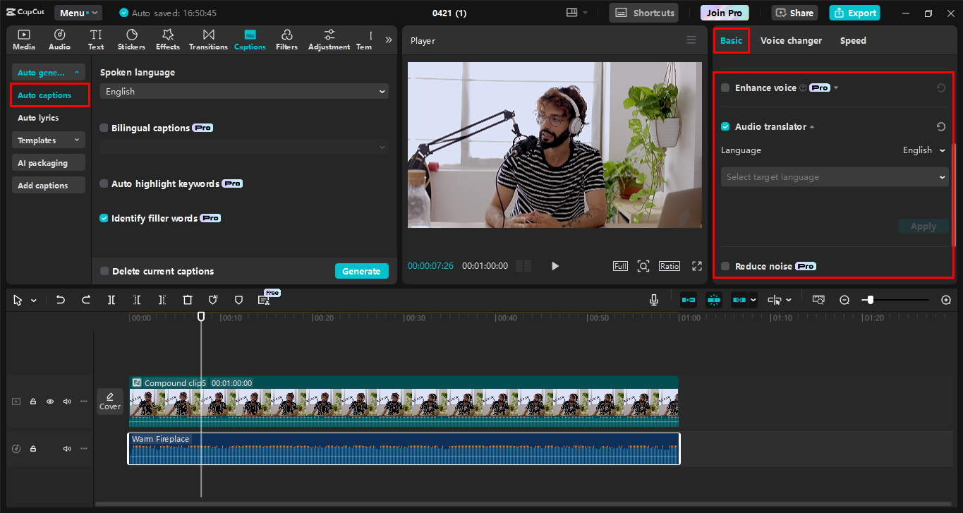 Modifica e miglioramento del podcast nell' CapCut editor video desktop