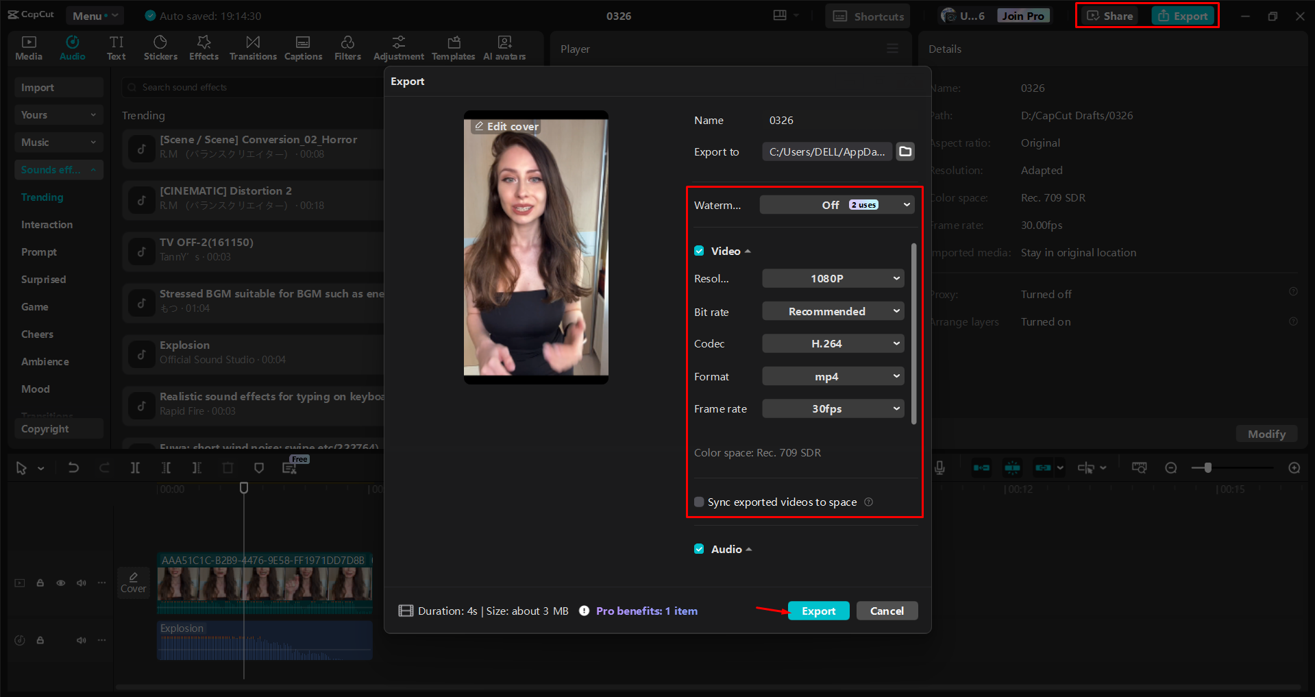 Exportieren eines Videos aus dem CapCut Desktop-Video-Editor
