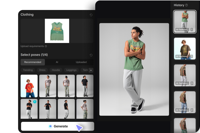 Selezione di un modello AI in CapCut desktop per promuovere gli outfit del festival musicale estivo