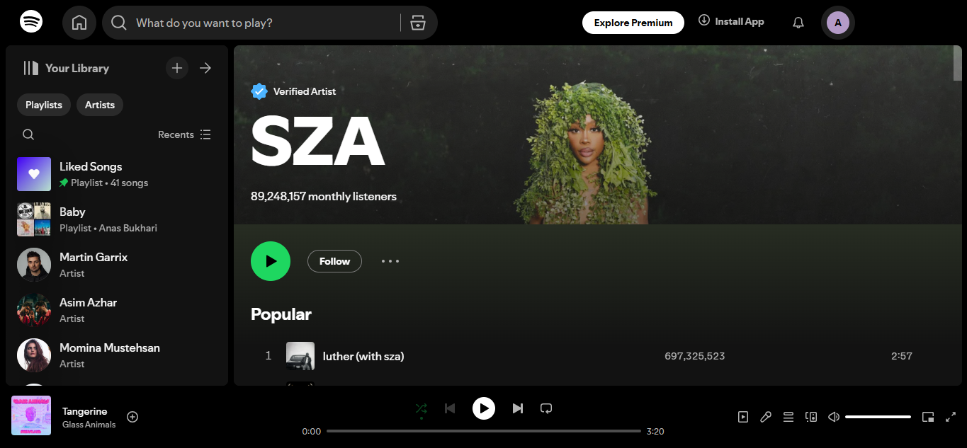 SZA - Top-Künstler unter den Spotify 500-Künstlern