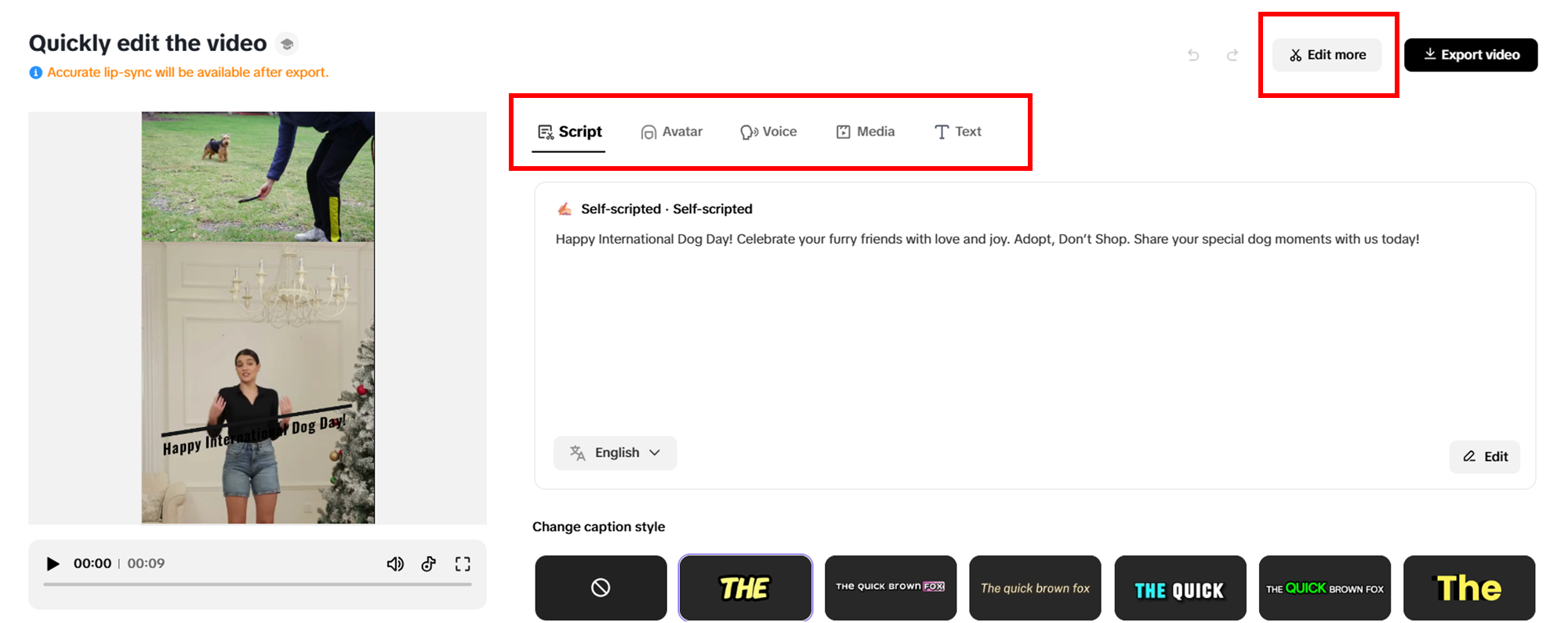 Adjust any quick changes to your video