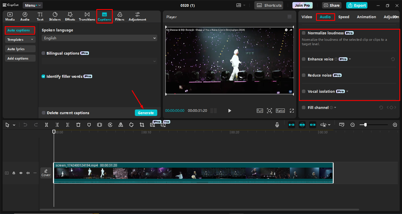 Edit the recording in CapCut desktop video editor