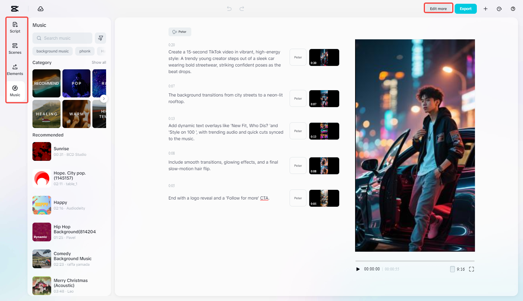 Редактируйте сгенерированное видео TikTok с богатыми функциями