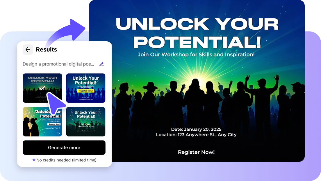 Turn text prompts into digital posters