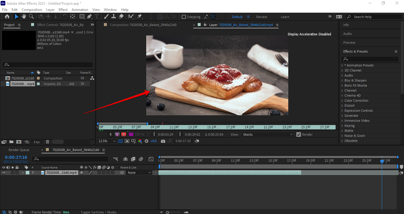 Colocación del video en la composición