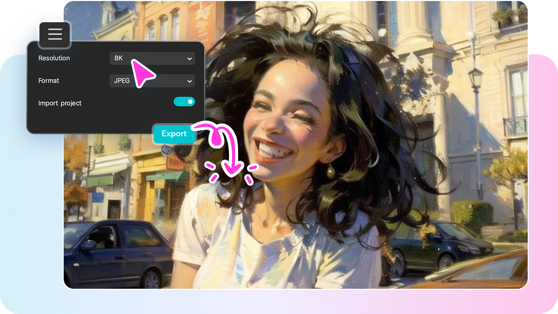 Export AI-transformed visuals in high-resolution formats