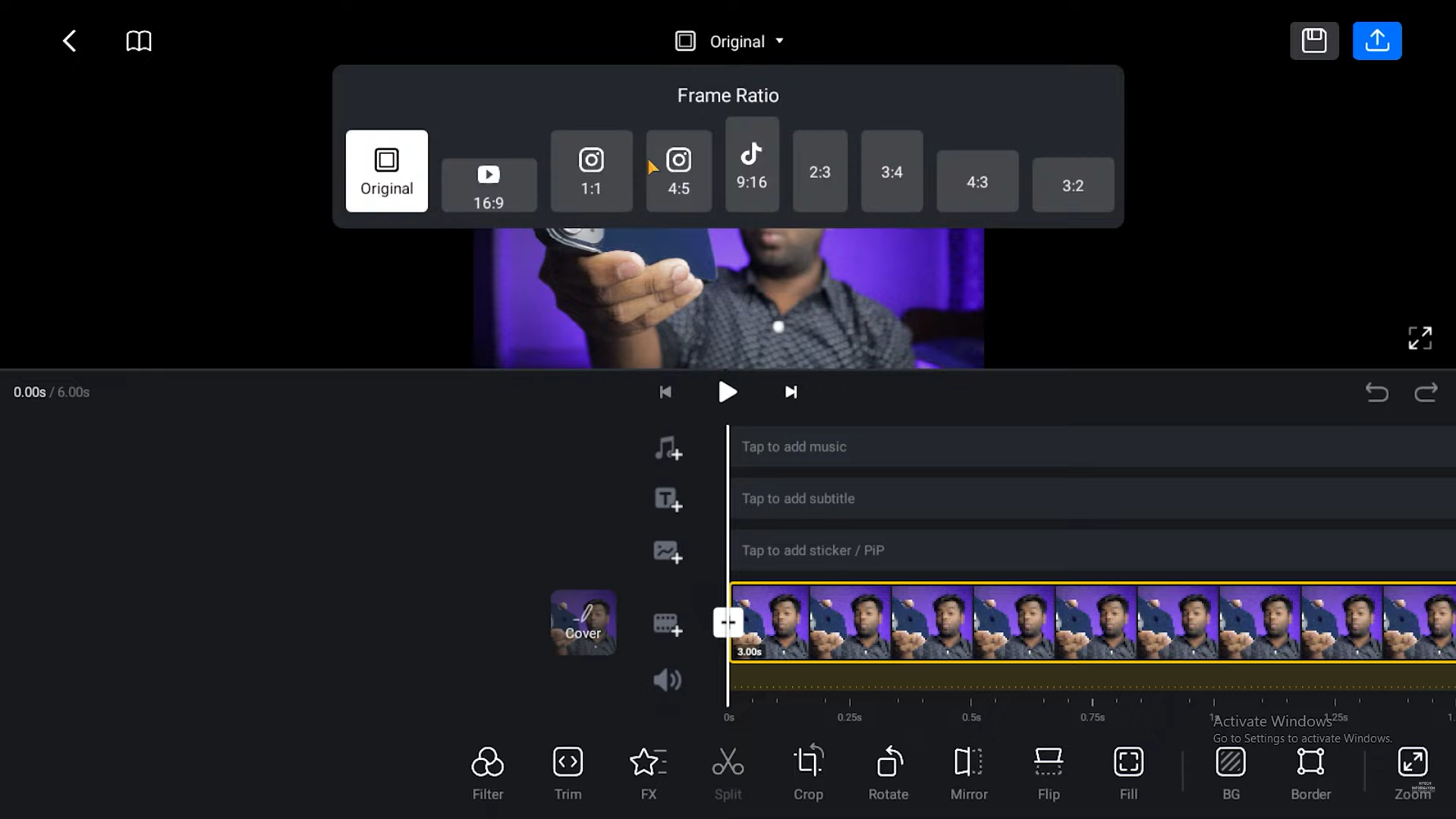 Bearbeiten eines Videos im VN-Videoeditor für Instagram-Reels