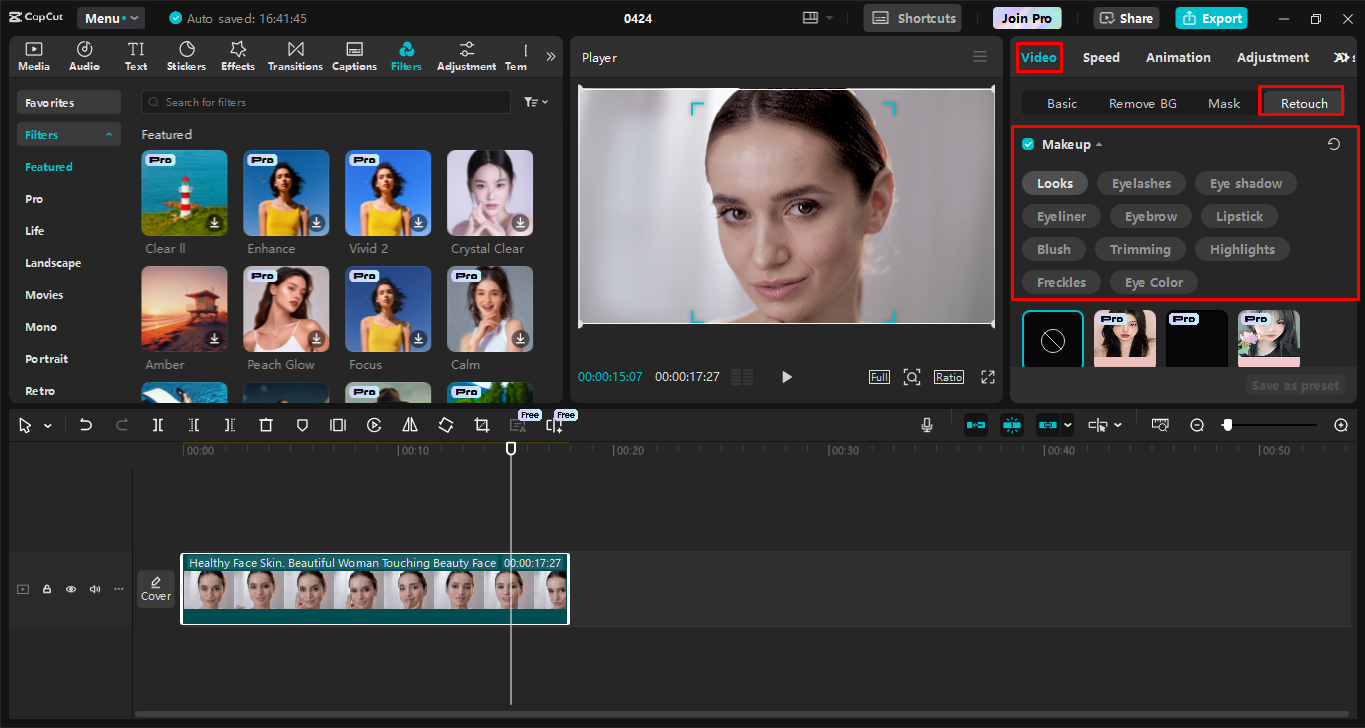 Using makeup AI tools and effects in the CapCut desktop video editor