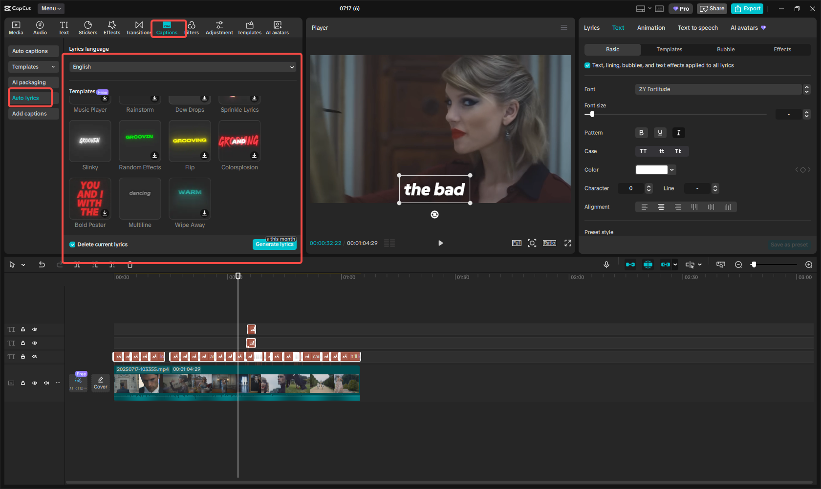 Generate lyrics for the video