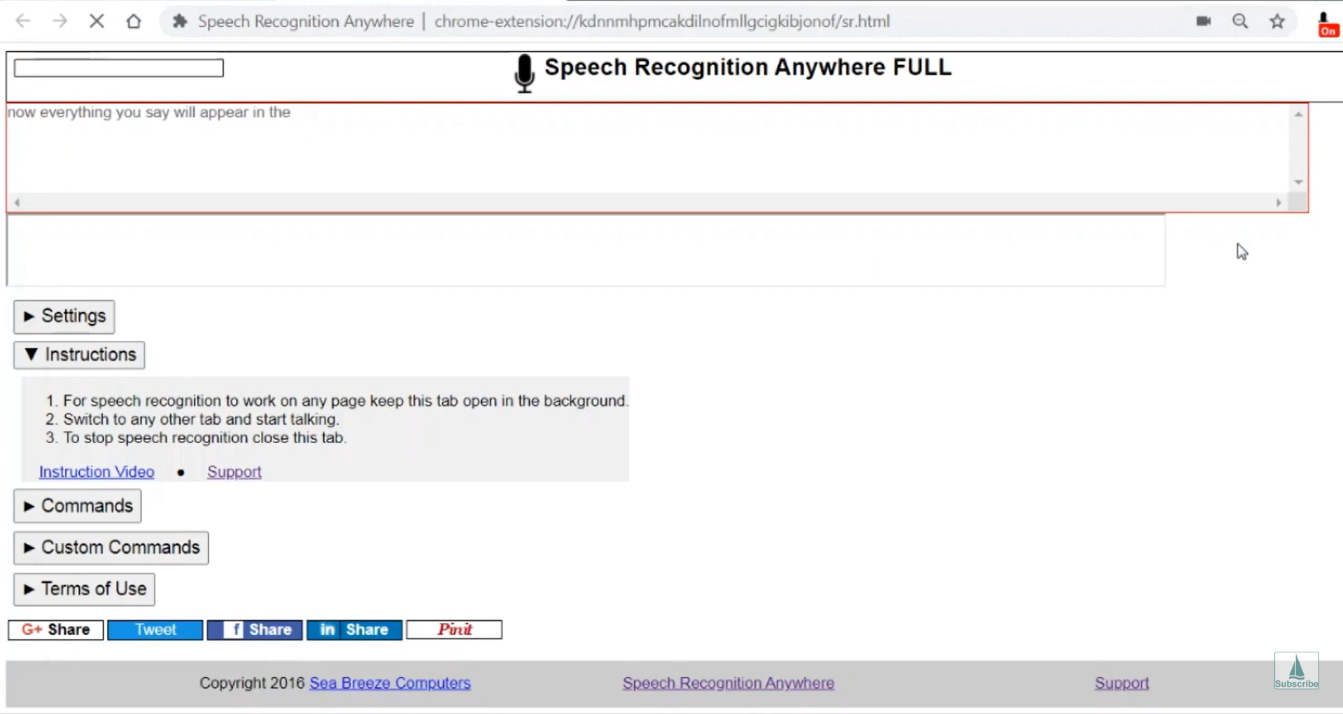 Speech Recognition Anywhere 365 - a popular extensão de reconhecimento de fala para texto do Chrome