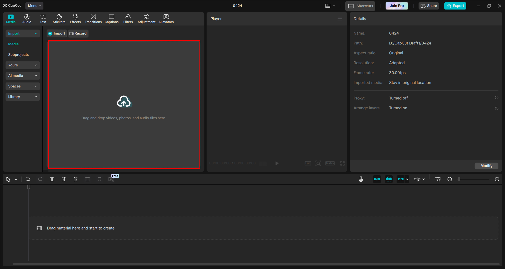 Importar un video al CapCut editor de video de escritorio