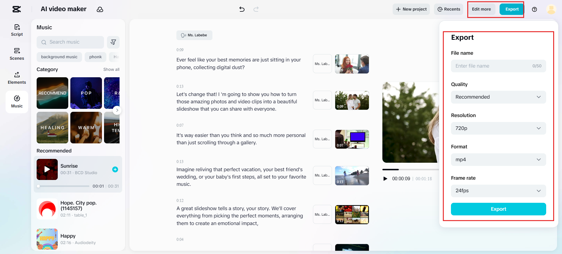 Edit more and export video