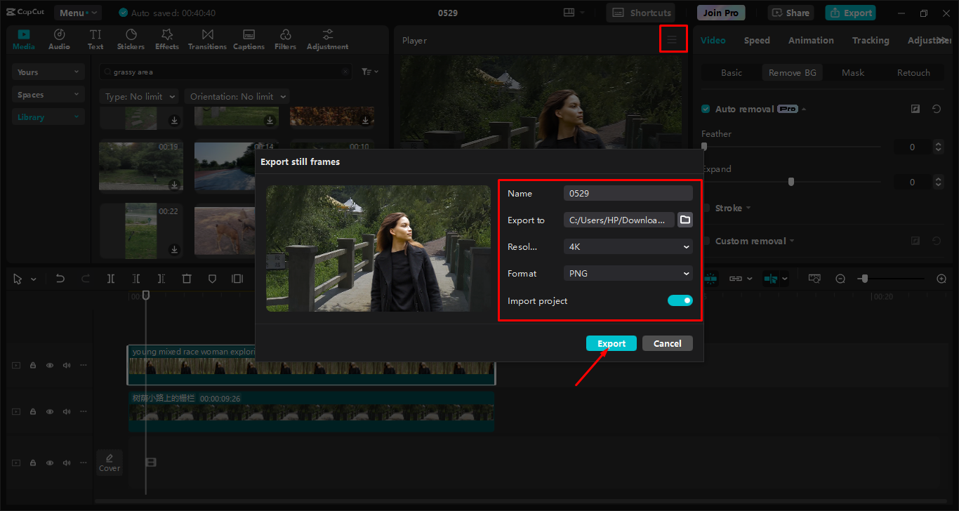 Exportando los medios desde el CapCut editor de video de escritorio