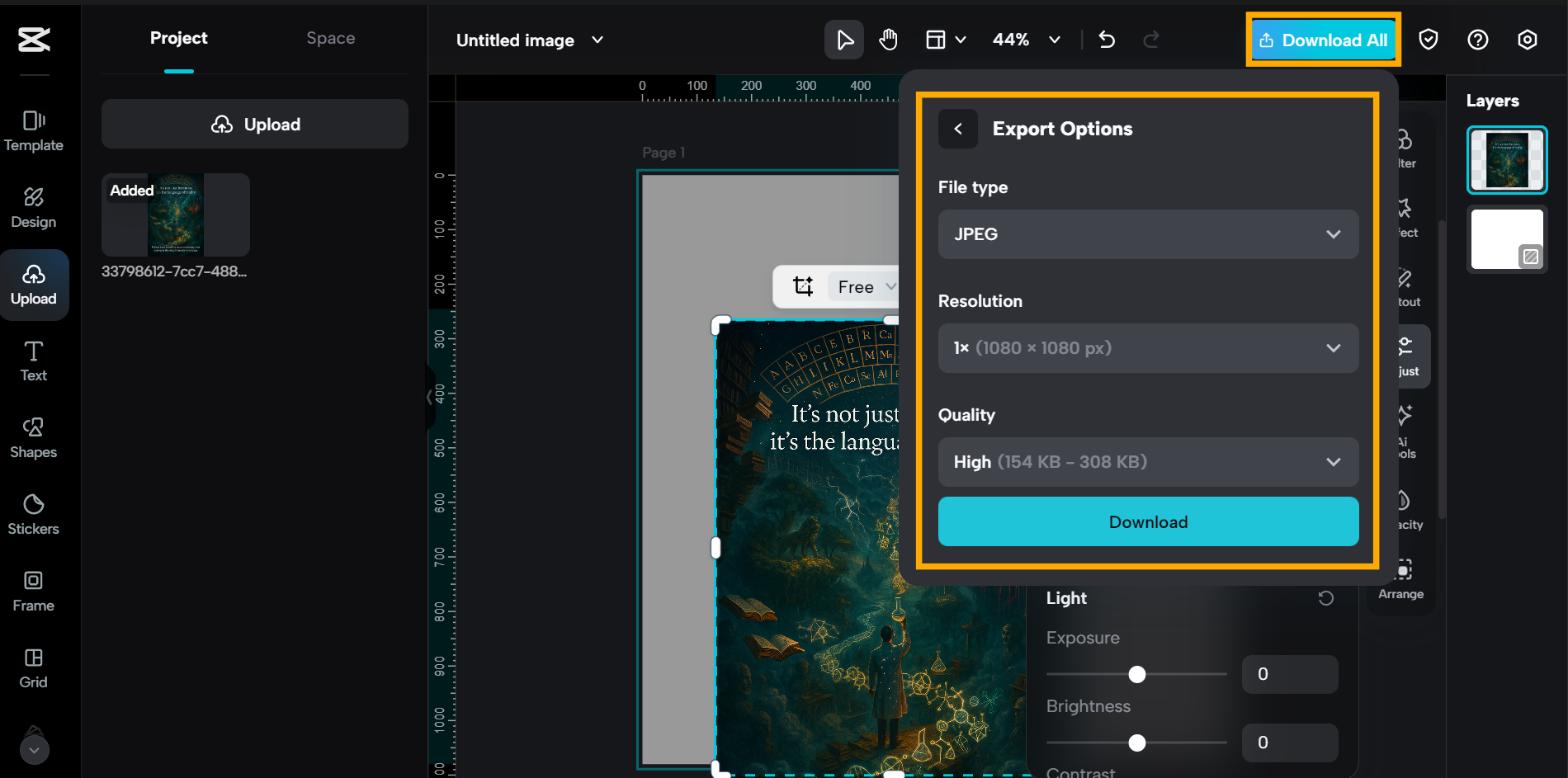 Export screen in CapCut desktop — optimized for social publishing